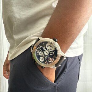 Timecode Chip 1958 Japanese Quartz Dual Time Chronograph Genuine Leather